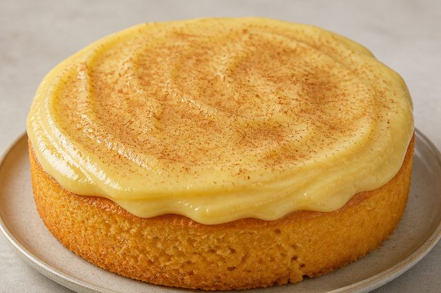 Bolo de flocão com cobertura de curau