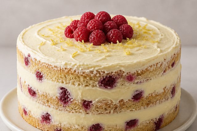 Bolo de framboesa com creme de limão-siciliano