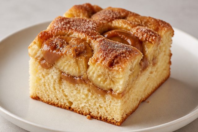 Bolo de iogurte com banana e doce de leite em camadas