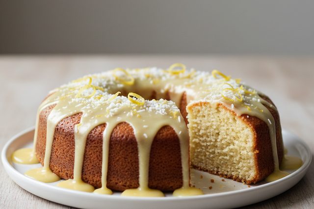 Bolo de leite de coco com calda de limão