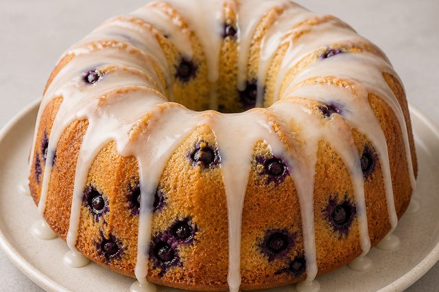 Bolo de limão com mirtilos e iogurte