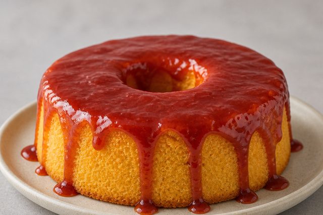 Bolo de milho com whey de coco e calda de goiabada