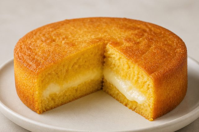 Bolo de milho de liquidificador com recheio de requeijão