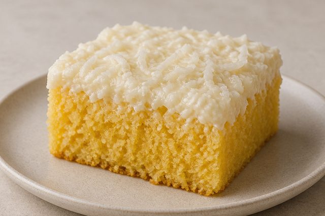 Bolo de milho e fubá com whey e cobertura de coco