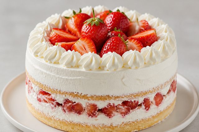 Bolo de morangos macerados com chantilly