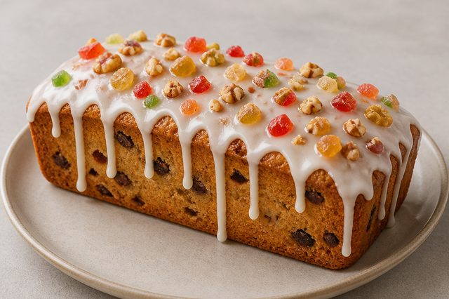 Bolo de Natal com frutas e glacê crocante