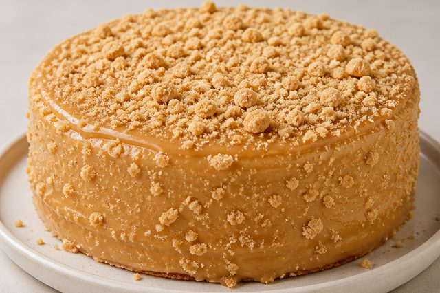 Bolo de paçoca com cobertura de doce de leite
