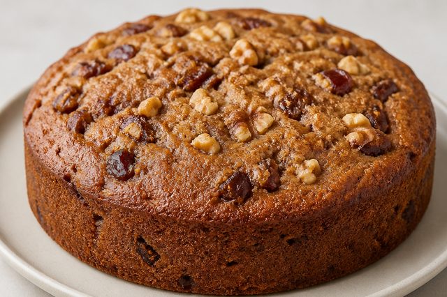 Bolo de tâmara com nozes e farinha de aveia
