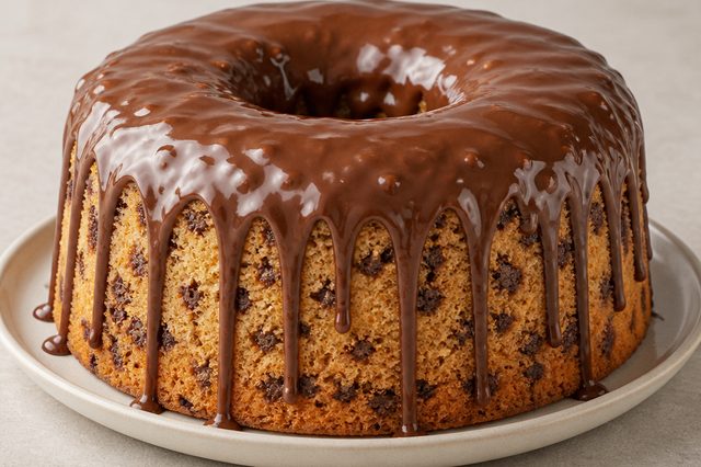 Bolo formigueiro com calda de chocolate e leite