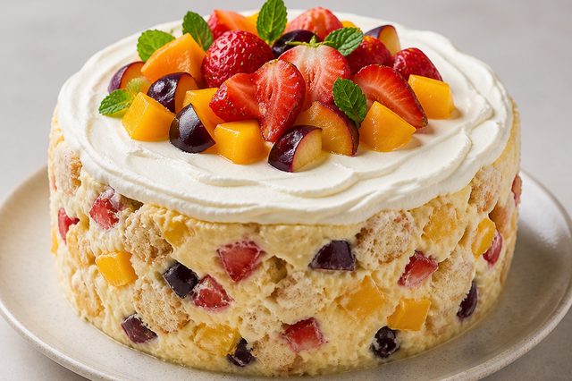 Bolo gelado cremoso com frutas