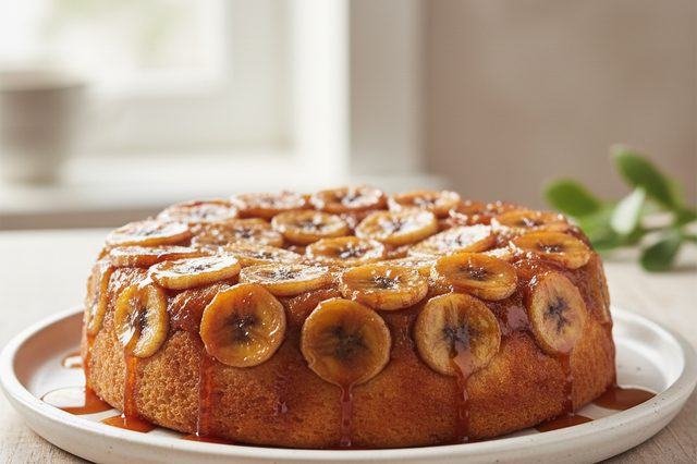 Bolo invertido de banana caramelizada