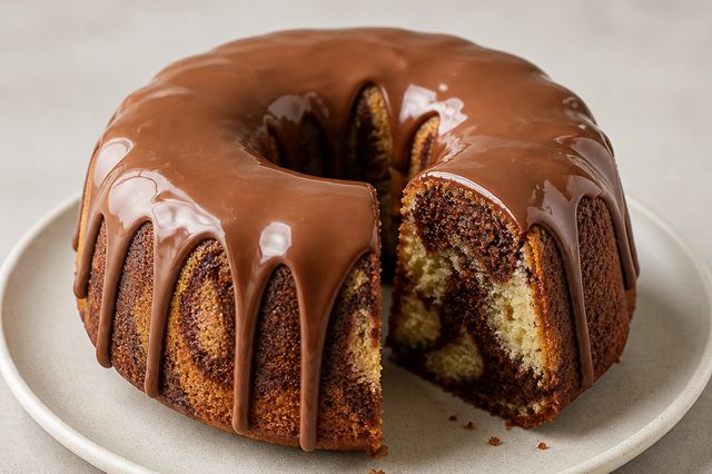Bolo mesclado de liquidificador com ganache