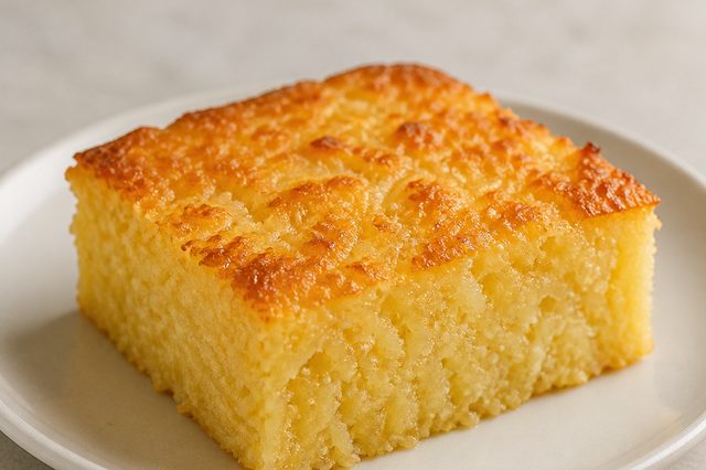 Bolo molhadinho de mandioca com leite condensado e coco