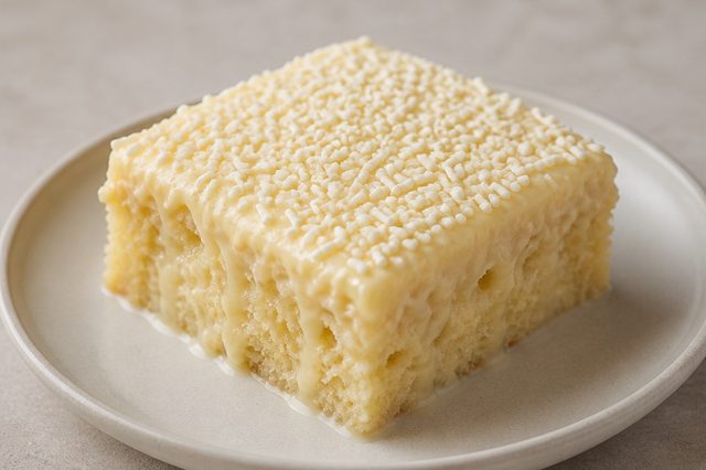 Bolo molhado com cobertura de brigadeiro branco