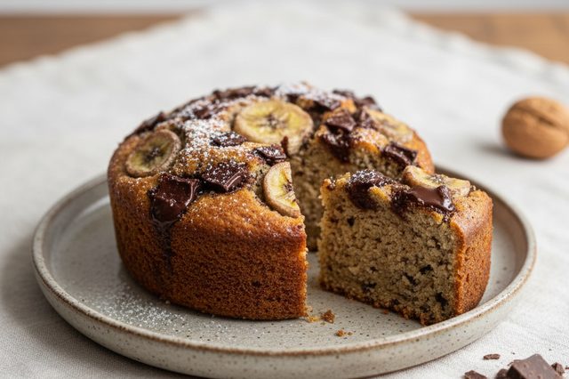 Bolo pequeno de banana com chocolate picado