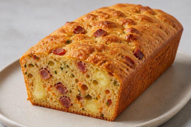Bolo salgado de bacon, cenoura e muçarela