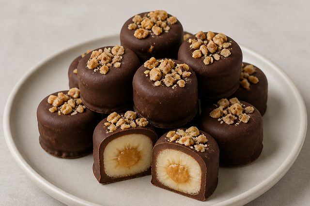Bombom de banana com pasta de amendoim e chocolate