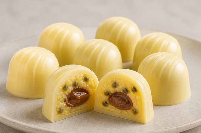 Bombom de maracujá com creme de avelã