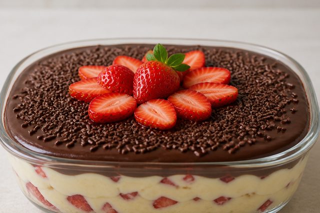 Bombom de morango com creme de leite em pó e ganache