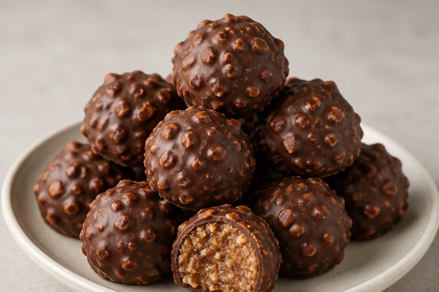Bombons veganos de amendoim, tâmara e coco com chocolate