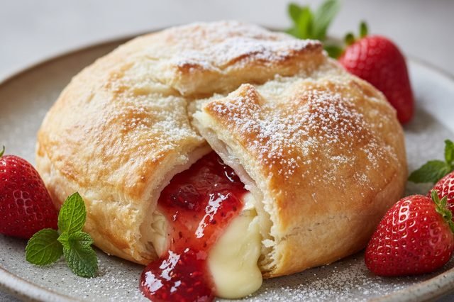 Brie folhado com geleia de morango