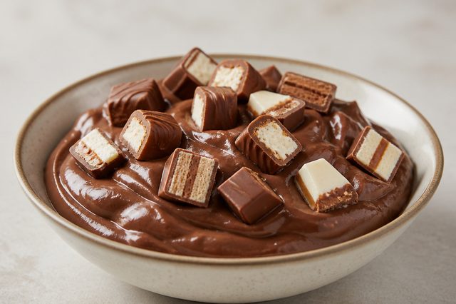Brigadeiro de colher com creme de Milka e chocolates Kinder