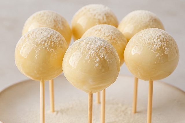Brigadeiro de leite em pó com casquinha de açúcar no palito