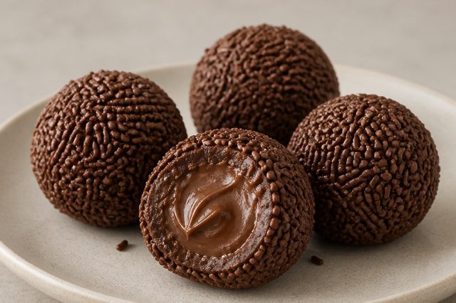 Brigadeiros grandes recheados com creme de avelã congelado