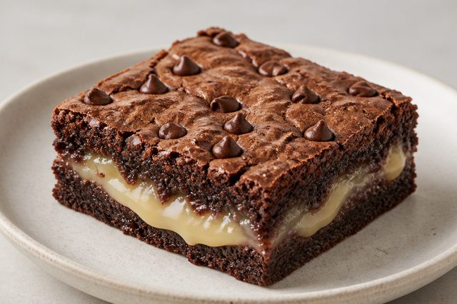 Brownie assado com recheio de leite condensado