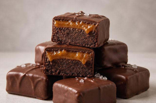 Brownie com caramelo salgado banhado em chocolate