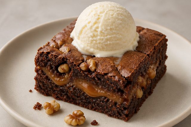 Brownie com caramelo salgado e nozes