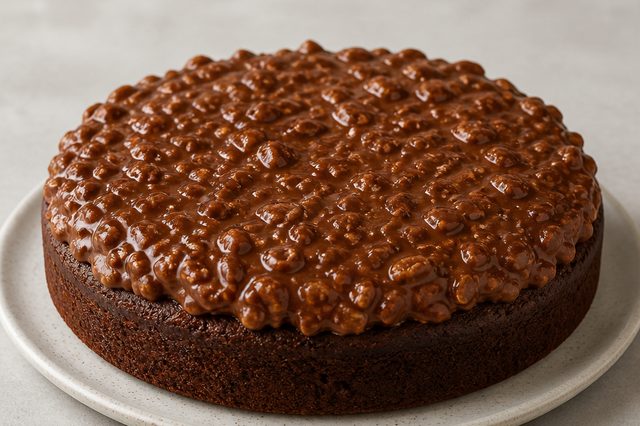 Brownie com cobertura crocante de chocolate e creme de avelã