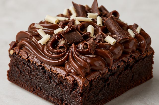 Brownie de chocolate com cobertura de brigadeiro firme