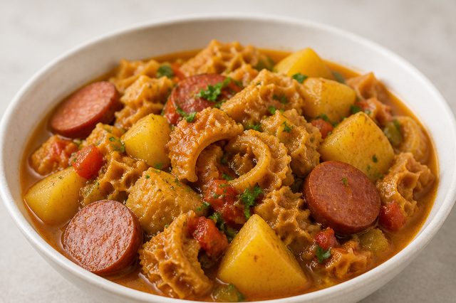 Bucho com batatas e calabresa na pressão