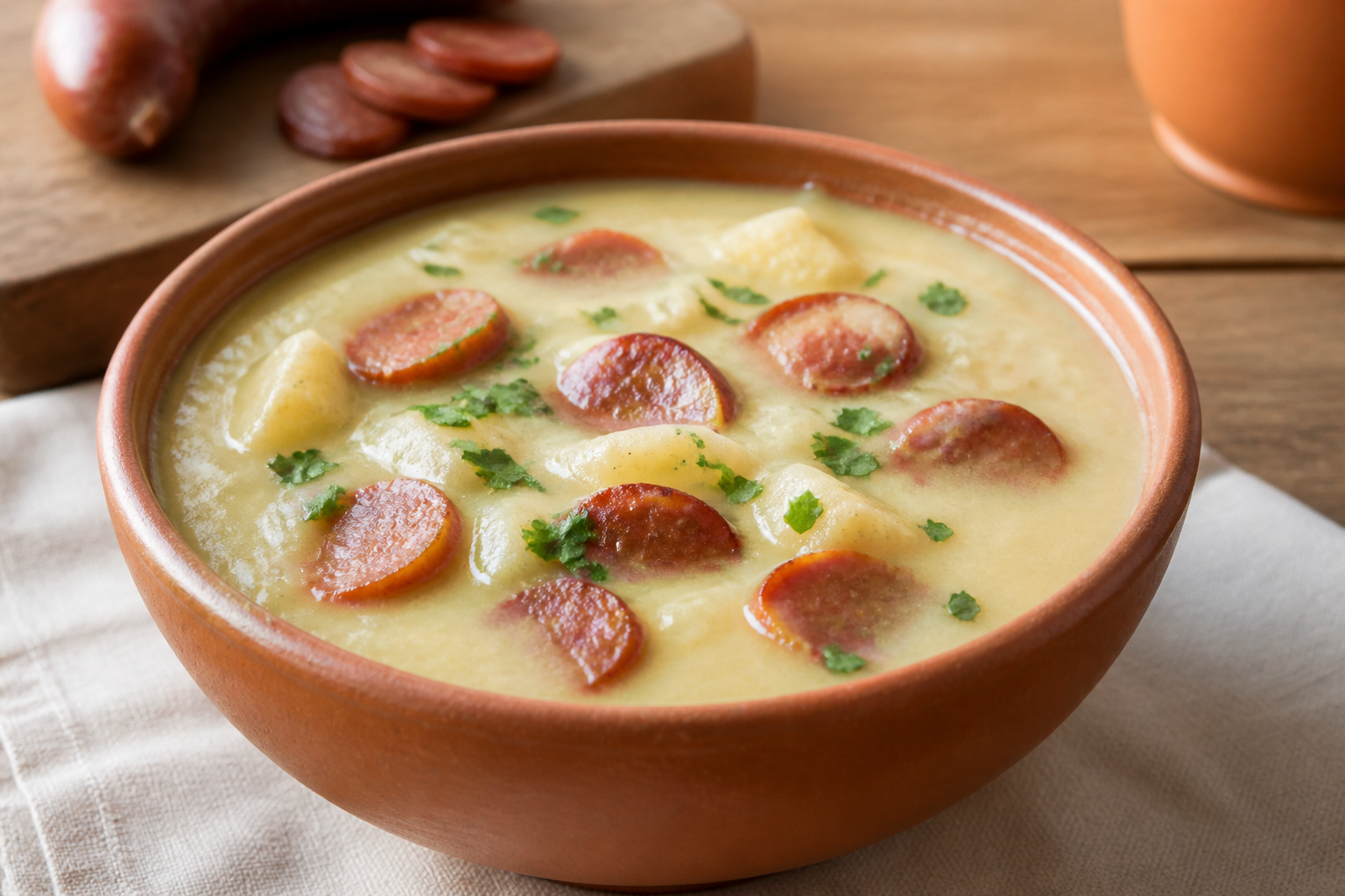 Caldo de mandioca com calabresa