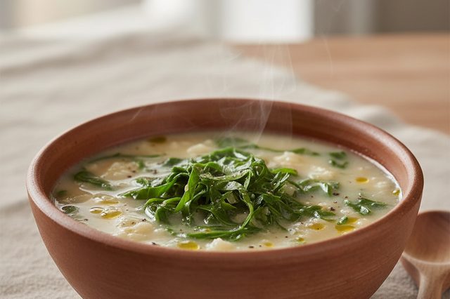 Caldo de mandioca com couve