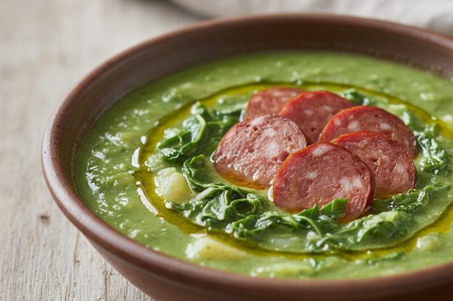 Caldo verde com paio e couve