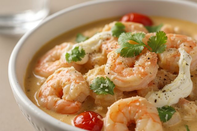 Camarão cremoso com requeijão e parmesão