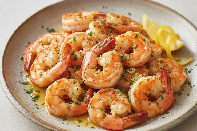 Camarão scampi com vinho branco e limão
