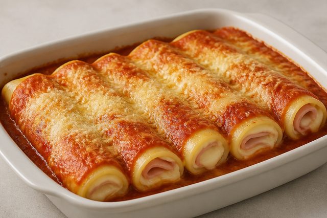 Canelone de Presunto e Muçarela com Molho de Tomate