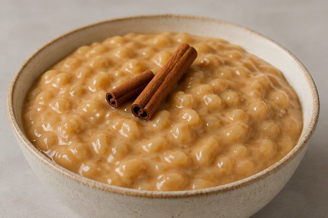 Canjica com doce de leite e canela em pau