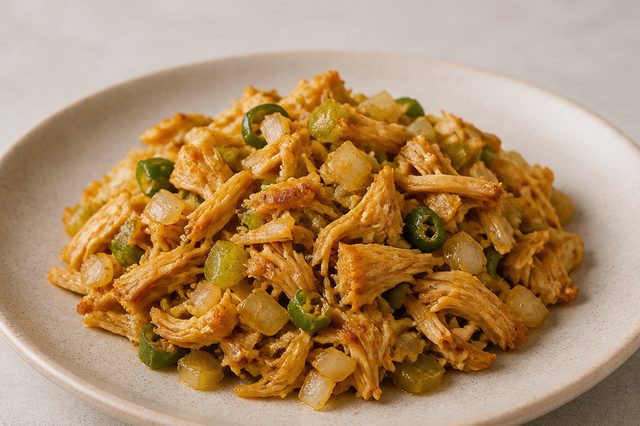 Carne de caju desfiada com tomate e jalapeño