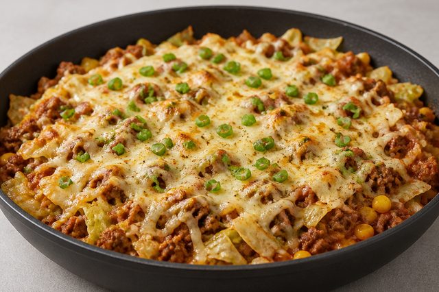Carne moída com repolho gratinado na frigideira