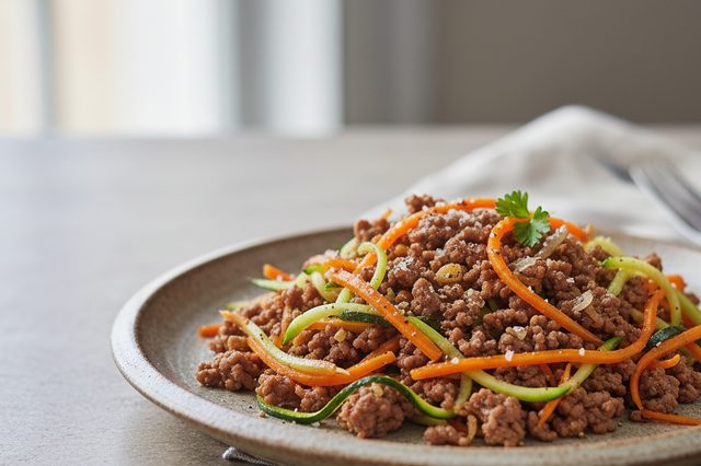 Carne moída refogada com cenoura e abobrinha