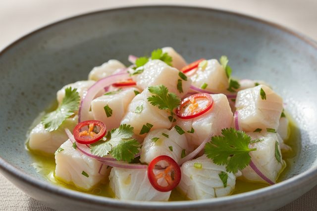 Ceviche de peixe branco com coentro