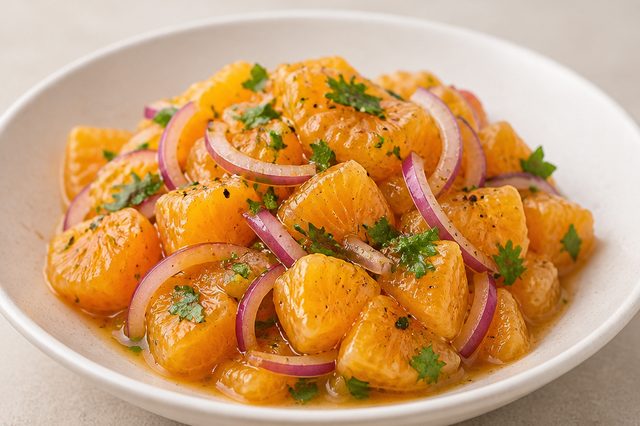 Ceviche de ponkan com cebola roxa e limão