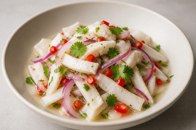 Ceviche vegetal de polpa de coco e limão