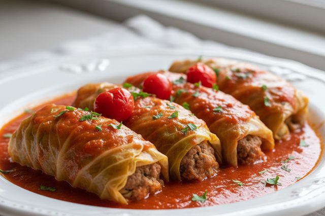 Charutos de repolho com carne moída
