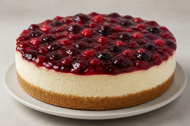 Cheesecake de creme fresco com geleia de frutas vermelhas