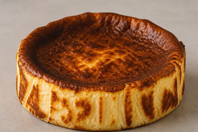 Cheesecake San Sebastián com creme fresco